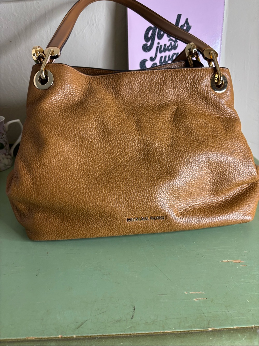 Michael Kors Cognac Pebbled Leather Shoulder Bag
